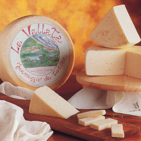 Pezzi di formaggio Caciottona la Vallata su un tagliere di legno